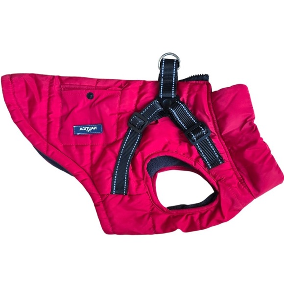 2 pack NAUTICA dog harness & puffer jacket s in red black blue zips up cozy - Picture 5 of 5